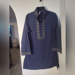 Navy Tunic with Embroidered Trim Size 1X #317